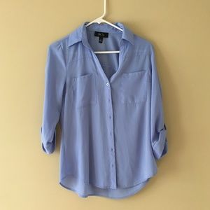 Blue 3/4 sleeve button front blouse